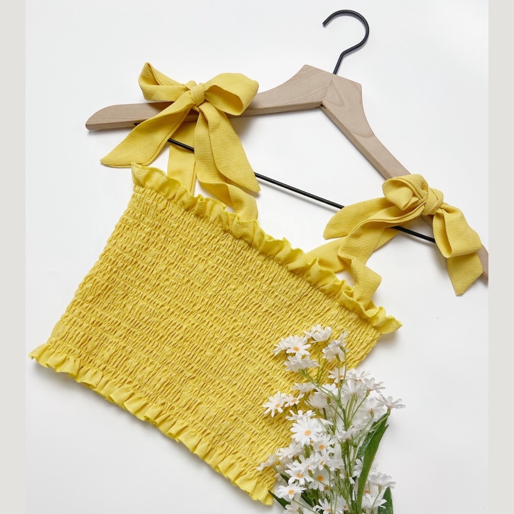 Yellow Smocked Crop Top